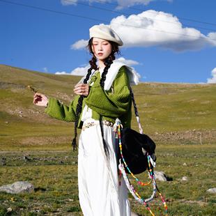 韩系针织绿色毛衣甜美青春活力百搭娃娃领衬衫 ins风潮外套 套装