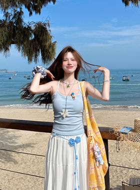 辣妹显瘦小个子奶蓝色背心甜美外穿内搭女夏季韩版ins带胸垫吊带