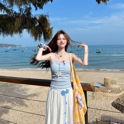 辣妹显瘦小个子奶蓝色背心甜美外穿内搭女夏季韩版ins带胸垫吊带