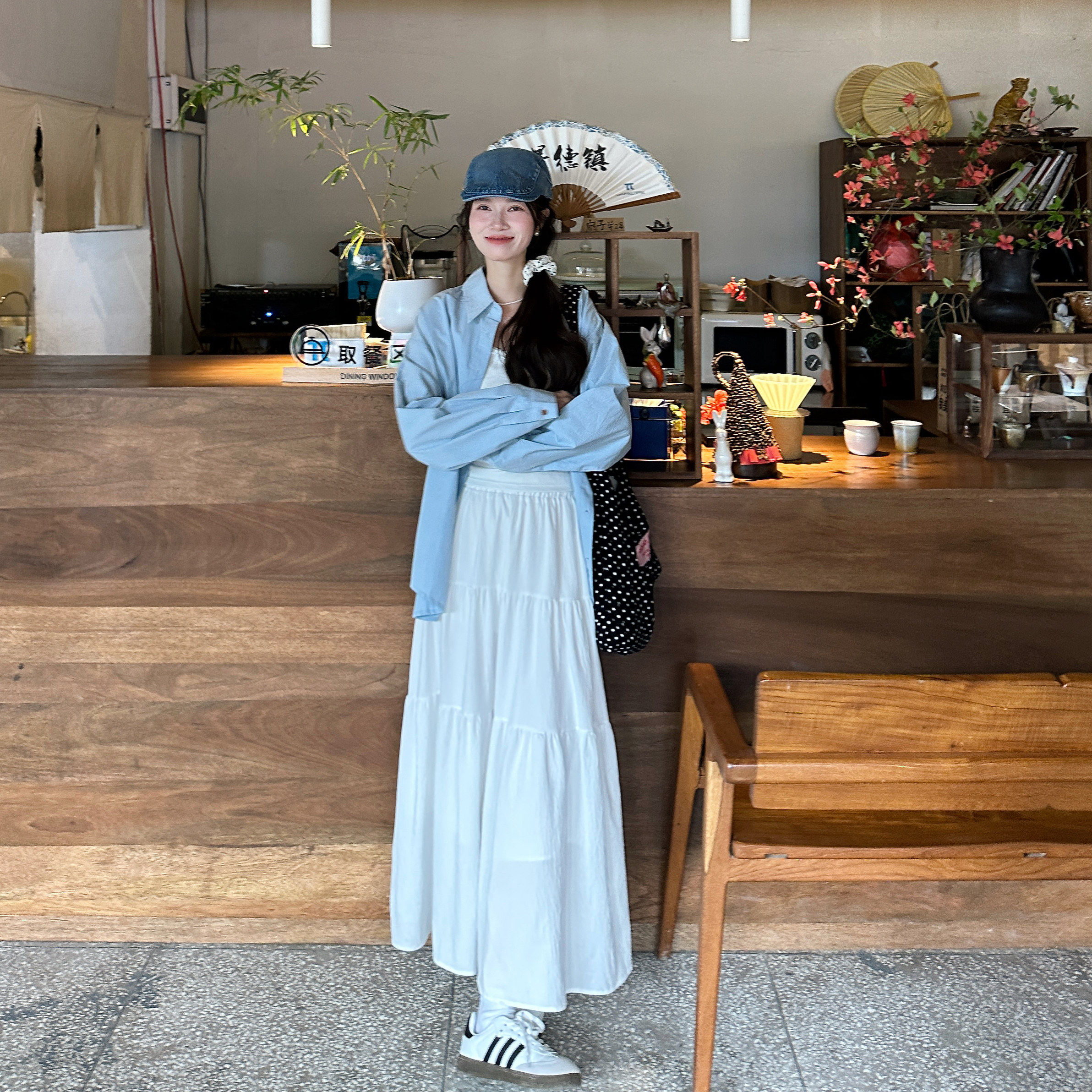 白色高腰显瘦a字伞裙气质半身裙