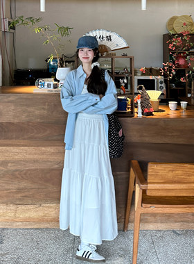 2024夏季新款白色半身裙女高腰显瘦a字长裙子法式气质小个子伞裙