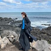 韩系小个子黑波点裙复古中长款 口袋伞裙甜美休闲ins风百搭半身裙