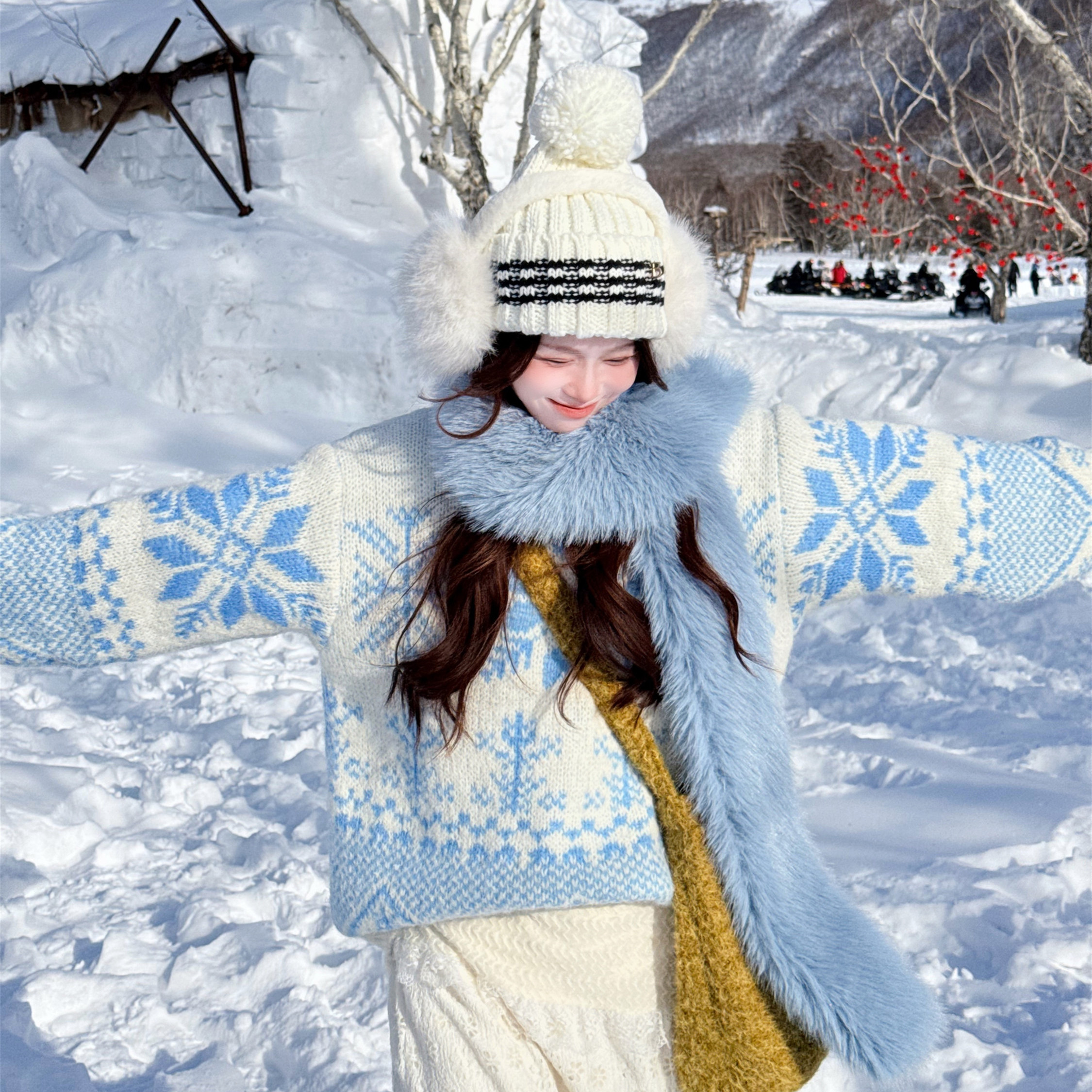 北欧复古雪花费尔岛圣诞毛衣