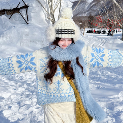 北欧复古雪花费尔岛圣诞毛衣