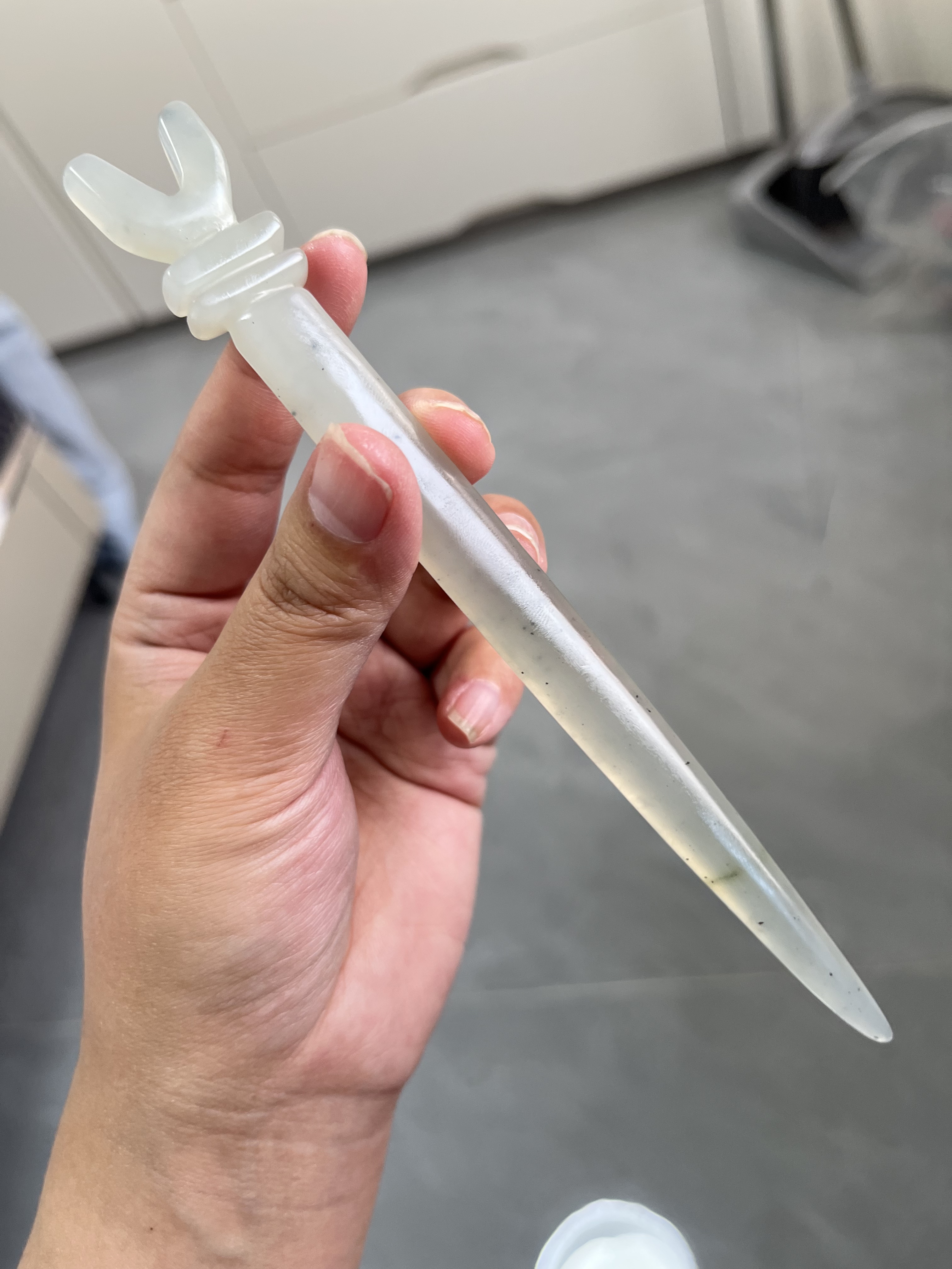 【一期一会手工坊】岫玉发簪水墨素簪流苏生日礼物纹裂瑕疵特价品