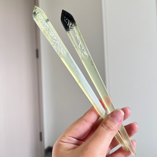 天然岫玉发簪上上签窗花发言对簪汉服旗袍发饰生日礼物天然石簪子