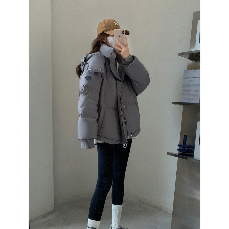 棉衣女2025年冬季新款韩版灰色爱心短款羽绒棉服学生大码情侣面包