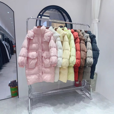 韩版修身冬季过膝长款羽绒棉服中长款2025新款连帽收腰加厚外套女