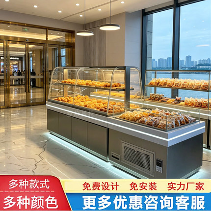 不锈钢面包展示柜中岛柜烘焙店蛋糕货架展柜边柜镀钛甜品糕点架子