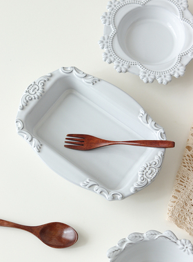 法式复古浮雕花边盘 古典系列餐具 早餐燕麦 水果沙拉碗