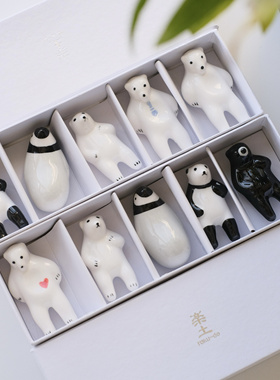 日式乐土小熊筷架ins超可爱卡通陶瓷筷托立体筷子架