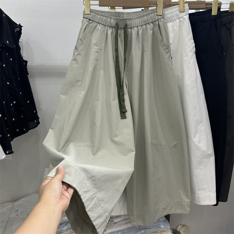 胖MM系带休闲阔腿裤女2026夏季时尚高腰立体裁剪大码九分气球裤潮
