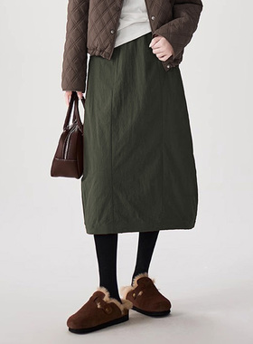 日韩小众设计202秋冬休闲夹棉加厚绗棉宽松百搭松紧腰茧型半身裙