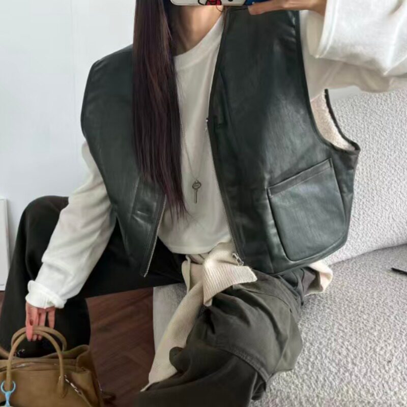 韩国chic2026冬季羊羔毛马甲双面穿宽松慵懒百搭开衫外套开衫女