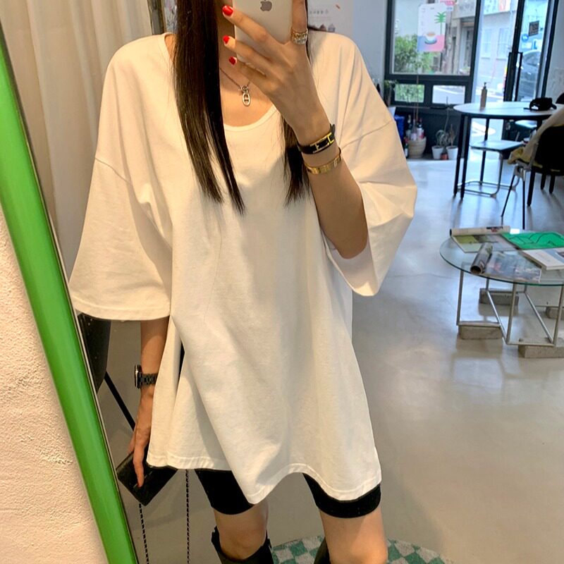 韩风chic2026秋季新品内搭外穿宽松慵懒纯色U领打底百搭T恤上衣女