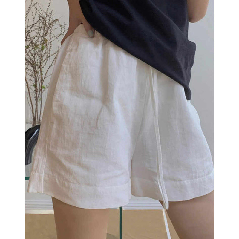 夏季新棉麻运动阔腿短裤大码薄松紧腰小个子大码亚麻a字五分裤