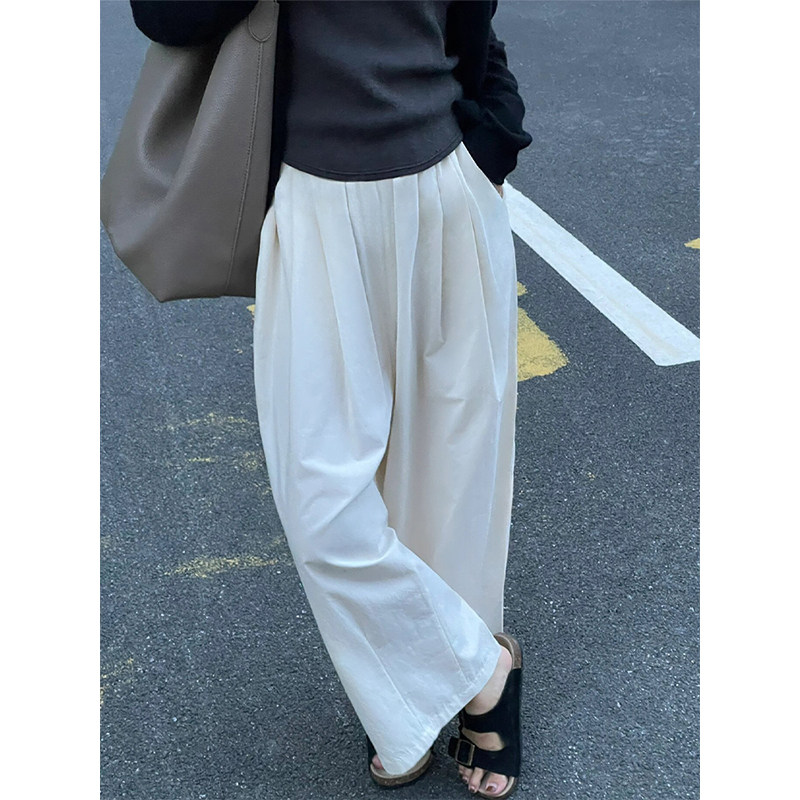 白色休闲裤女夏新款胖妹妹mm梨型身材宽松显瘦阔腿九分山本气球裤
