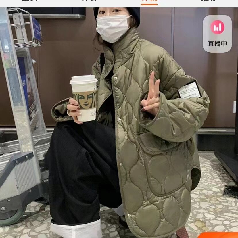 韩国复古菱格棉服女ins风2026冬季大码小个子宽松小众夹棉衣外套