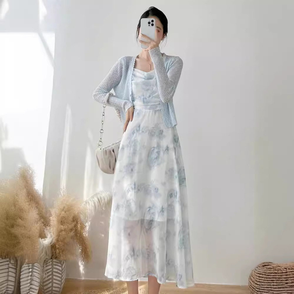 法式小香风印花私服名媛仙女裙