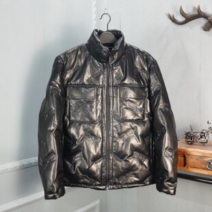 海宁冬季新款男士真皮绵羊皮立领拉链口袋羽绒内胆时尚潮流外套