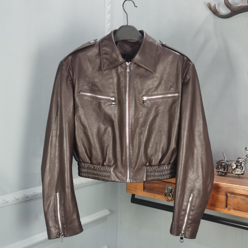 欧品唯格修身型街头短款皮衣