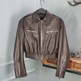 陈太太同款真皮皮衣女羊皮复古时尚短款机车夹克外套2025秋