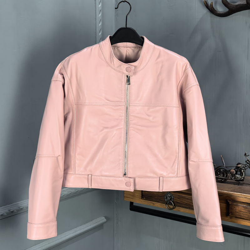 海宁2025秋季新款真皮立领拉链短款绵羊皮皮衣女小个子机车夹克