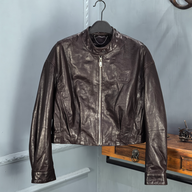 海宁2025秋季新款真皮皮衣女时尚绵羊皮小怪兽短款机车夹克外套