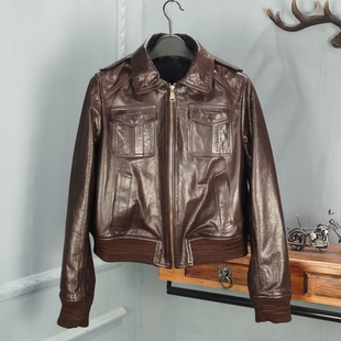 2026秋季新款真皮翻领绵羊皮皮衣女刘雯同款短款机车服夹克外套