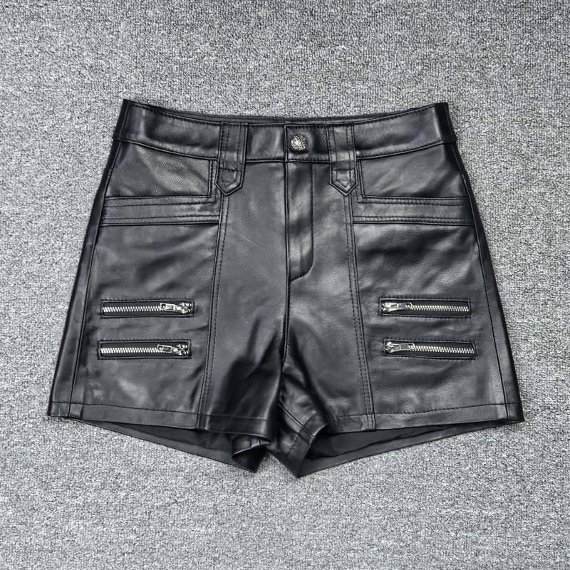 真皮绵羊皮皮裤女高腰拉链款设计感休闲A字短裤2025秋季显瘦,女装/女士精品,休闲裤,淘宝优惠券,粉丝福利购,淘宝优惠卷