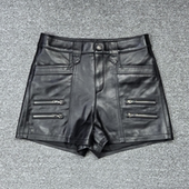 真皮绵羊皮皮裤 显瘦 2025秋季 女高腰拉链款 设计感休闲A字短裤