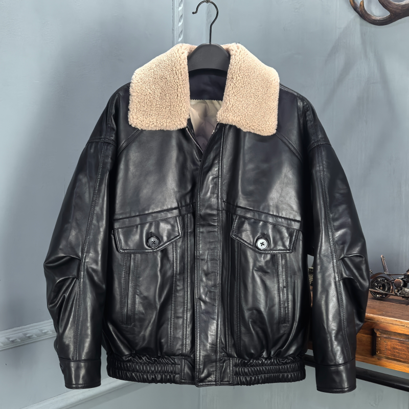 海宁2025冬季新款真皮绵羊皮皮衣女宽松时尚羽绒服复古夹克外套