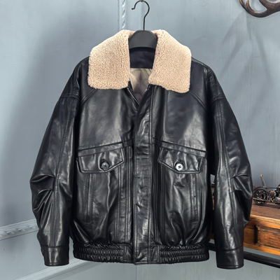 海宁2025冬季新款真皮绵羊皮皮衣女宽松时尚羽绒服复古夹克外套