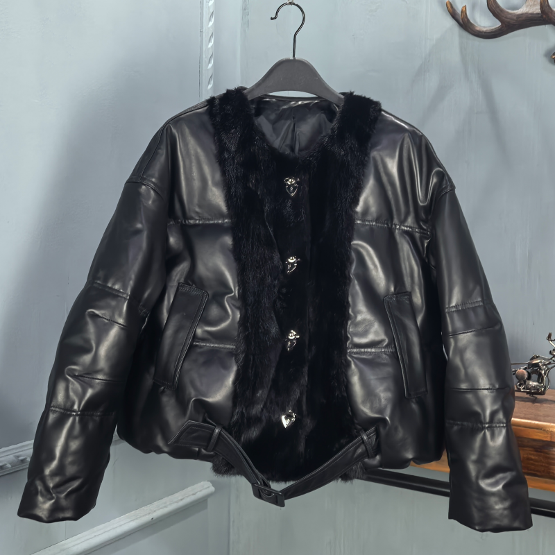 2025冬季新款皮草女貂皮拼接绵羊皮羽绒服时尚洋气外套