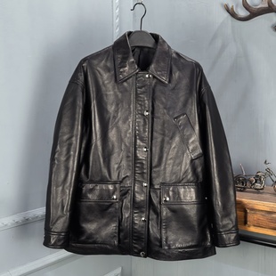 陈太太同款真皮皮衣女中长款绵羊皮翻领夹克高级感2025春季