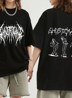 Black printed loose short sleeves women 黑色印花宽松圆领短袖