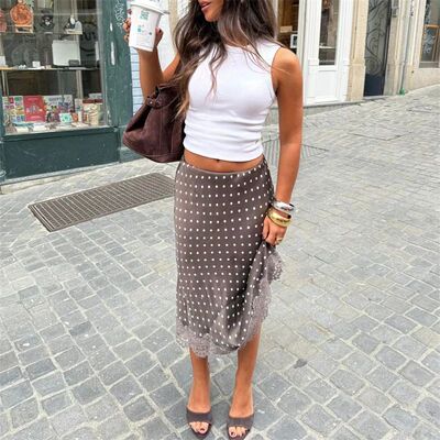 欧美风蕾丝波点修身半身裙