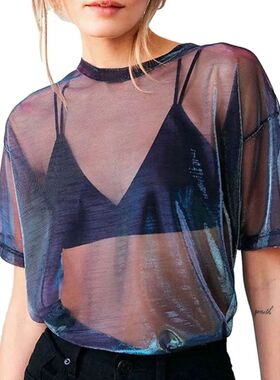 Laser mesh short sleeved T-shirt for women 女镭射网纱短袖T恤