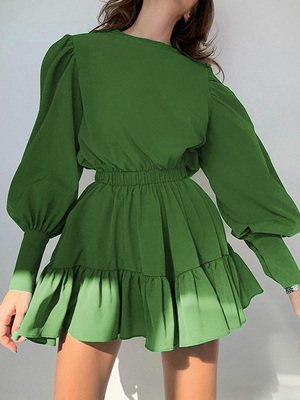 Women's Solid Stretch Waist Mini Dress纯色弹力收腰迷你连衣裙