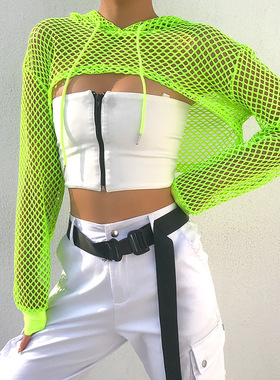 Hooded long sleeved hollow loose top  连帽长袖镂空宽松上衣女