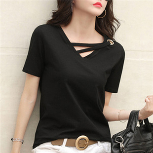 V-neck loose Korean style black top  时尚V领宽松韩版黑色上衣