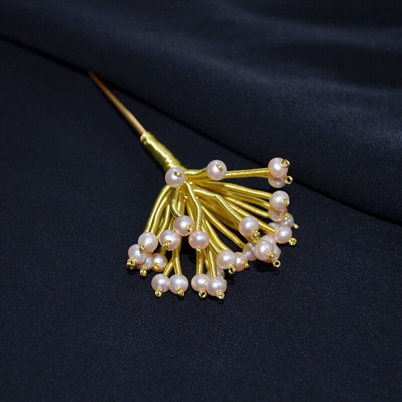 故宫珍珠仿簪 明制汉服步摇简约古装头饰 新款发钗颤珠簪子