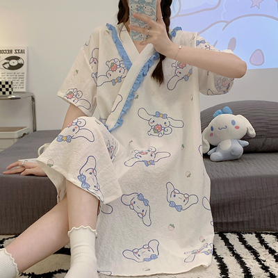 睡裙女夏季短袖薄款棉麻孕妇睡衣