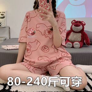 夏季睡衣女短袖2025新款家居服套装大码200斤可爱学生韩日系夏装