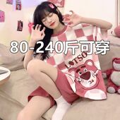 甜美可爱胖mm家居服宽松夏季 网红风睡衣女大码 短裤 短袖 200斤夏款