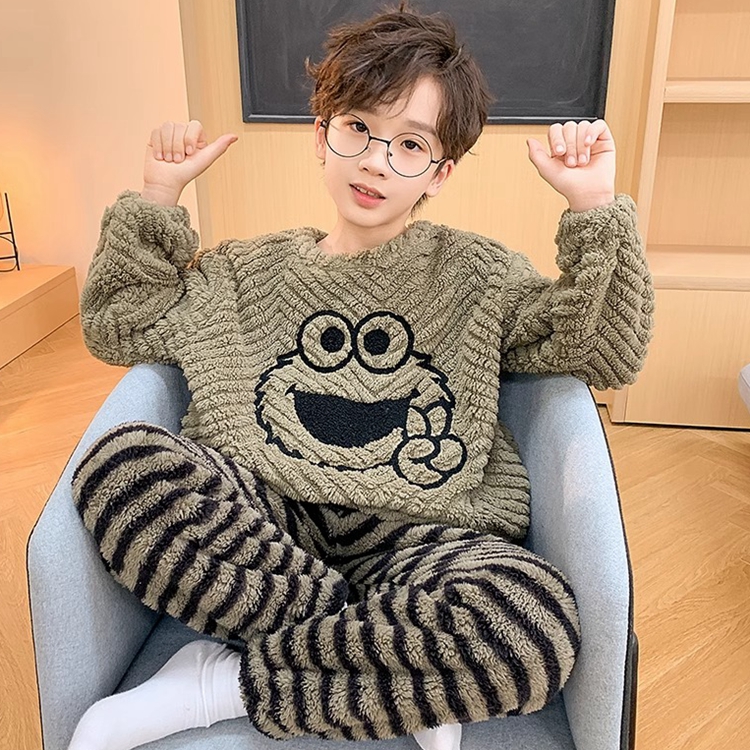 青少年加绒加厚保暖家居服套装