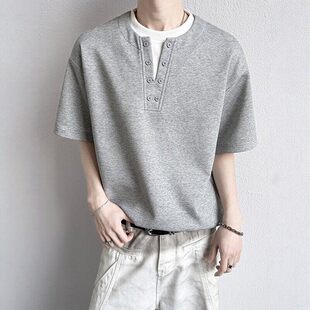 假两件短袖男款t恤2026新款重磅宽松简约百搭上衣高级感潮流体恤