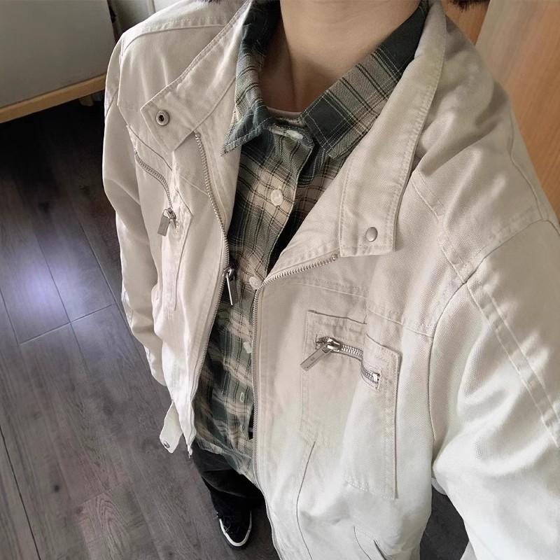 vintage水洗帆布牛仔外套男美式