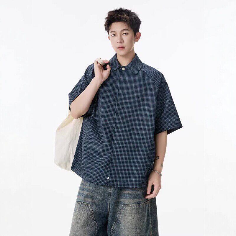 2026格子衬衫短袖男女夏季潮牌百搭宽松夹克衬衣薄款情侣T恤外套