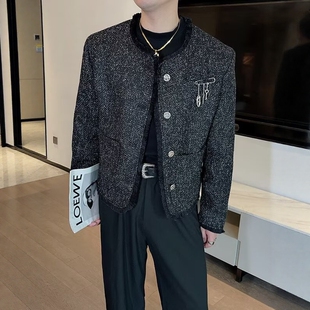 黑色垫肩小香风外套男款春装上衣男模高级感穿搭cleanfit短款夹克
